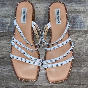 Steve Madden white strappy studded sandals